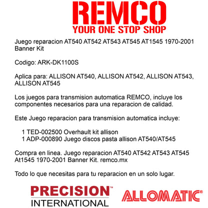 Juego reparacion AT540 AT542 AT543 AT545 AT1545 1970-2001 Banner Kit