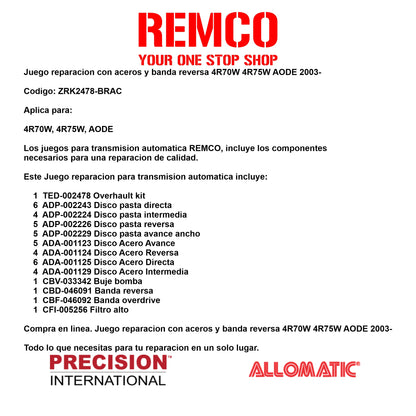 Juego reparacion con aceros y banda reversa 4R70W 4R75W AODE 2003-