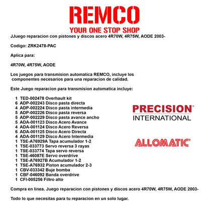 juego reparacion con pistones y discos acero 4R70W 4R75W AODE 2003-